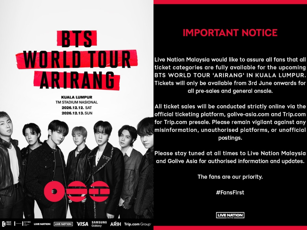 Live Nation Malaysia says BTS KL tickets still fully available amid insider sales allegations