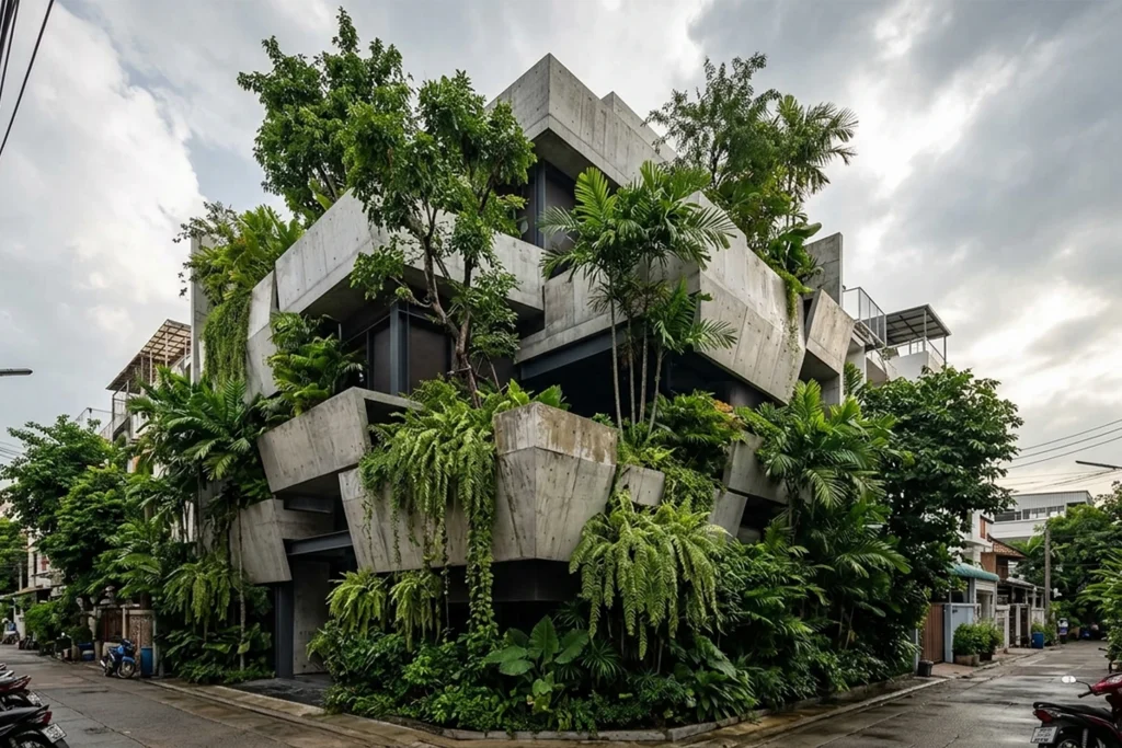 House of Emptiness Monolithic Concrete Retreat with Tropical Courtyards in Bangkok