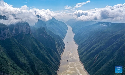 Scenery of Wuxia Gorge along Yangtze River after rain in China’s Chongqing