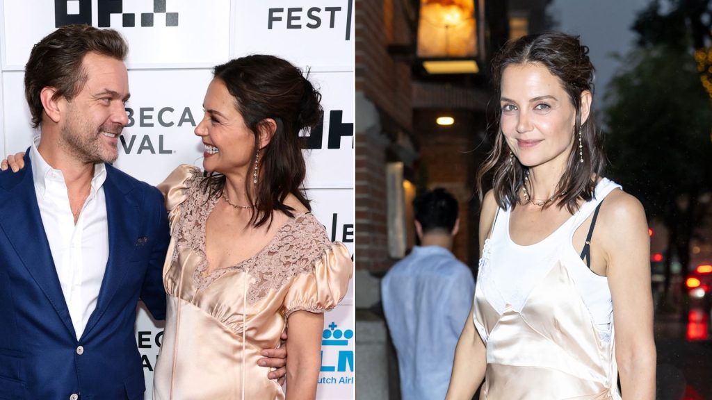 Katie Holmes Doubles Up on Silk Gowns and High-Vamp Heels