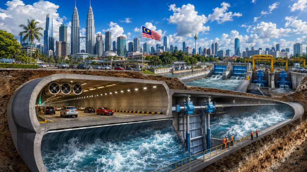 Malaysia created a tunnel that becomes a road on a normal day and a giant flood drain when rain threatens Kuala Lumpur.