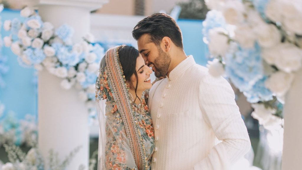 This wedding in Dubai had a scavenger-hunt proposal, a pastel-blue nikkah and an all-red reception