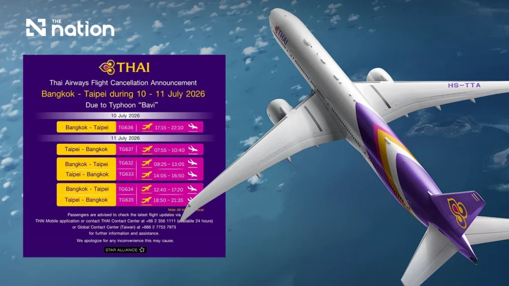 THAI Cancels Bangkok – Taipei Flights due to Typhoon Bavi