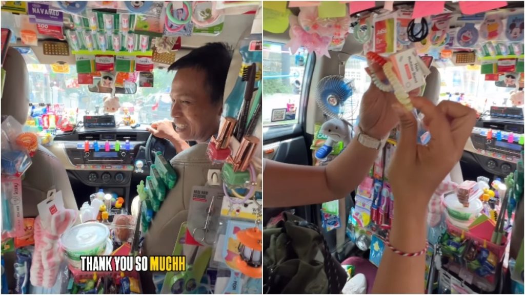 Bangkok taxi driver stocks free essentials for passengers, turns cab into mini mart